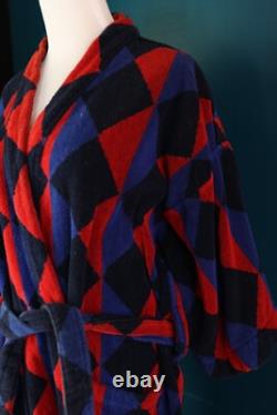 Vintage belted Robe Mens Argyle 90s Terry Cloth Towel Bath Heavyweight OSFA