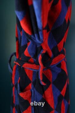 Vintage belted Robe Mens Argyle 90s Terry Cloth Towel Bath Heavyweight OSFA