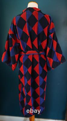 Vintage belted Robe Mens Argyle 90s Terry Cloth Towel Bath Heavyweight OSFA