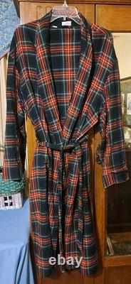 Viyella Ancient Black Stewart Tartan Flannel Bathrobe Vtg Wool Cotton UK XL 44.5