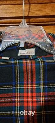 Viyella Ancient Black Stewart Tartan Flannel Bathrobe Vtg Wool Cotton UK XL 44.5