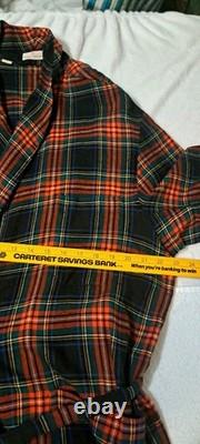 Viyella Ancient Black Stewart Tartan Flannel Bathrobe Vtg Wool Cotton UK XL 44.5
