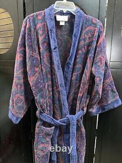 Vtg 1990s Christian Dior Le Connaisseur Bathrobe Terry Cloth Blue Red Paisley OS