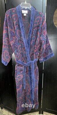 Vtg 1990s Christian Dior Le Connaisseur Bathrobe Terry Cloth Blue Red Paisley OS