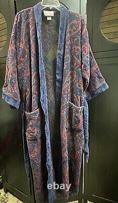 Vtg 1990s Christian Dior Le Connaisseur Bathrobe Terry Cloth Blue Red Paisley OS