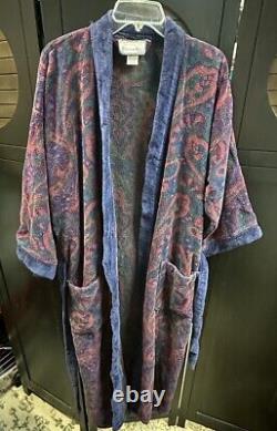 Vtg 1990s Christian Dior Le Connaisseur Bathrobe Terry Cloth Blue Red Paisley OS