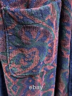 Vtg 1990s Christian Dior Le Connaisseur Bathrobe Terry Cloth Blue Red Paisley OS