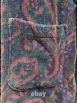 Vtg 1990s Christian Dior Le Connaisseur Bathrobe Terry Cloth Blue Red Paisley OS