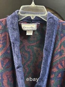 Vtg 1990s Christian Dior Le Connaisseur Bathrobe Terry Cloth Blue Red Paisley OS