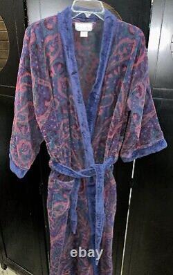 Vtg 1990s Christian Dior Le Connaisseur Bathrobe Terry Cloth Blue Red Paisley OS