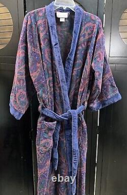 Vtg 1990s Christian Dior Le Connaisseur Bathrobe Terry Cloth Blue Red Paisley OS