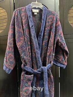 Vtg 1990s Christian Dior Le Connaisseur Bathrobe Terry Cloth Blue Red Paisley OS
