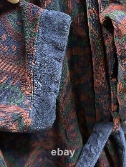 Vtg 1990s Christian Dior Le Connaisseur Bathrobe Terry Cloth Blue Red Paisley OS