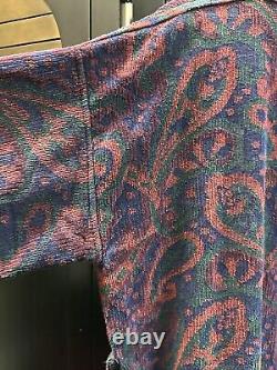 Vtg 1990s Christian Dior Le Connaisseur Bathrobe Terry Cloth Blue Red Paisley OS