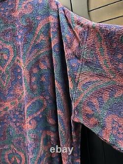 Vtg 1990s Christian Dior Le Connaisseur Bathrobe Terry Cloth Blue Red Paisley OS