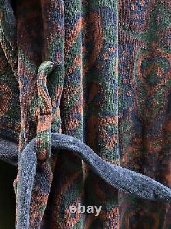 Vtg 1990s Christian Dior Le Connaisseur Bathrobe Terry Cloth Blue Red Paisley OS