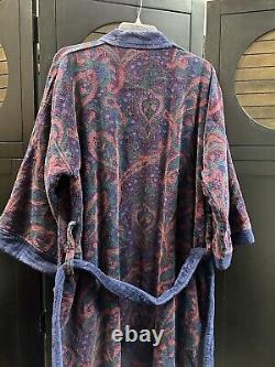 Vtg 1990s Christian Dior Le Connaisseur Bathrobe Terry Cloth Blue Red Paisley OS