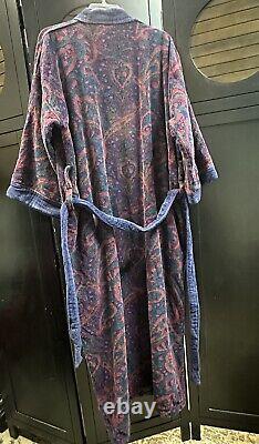 Vtg 1990s Christian Dior Le Connaisseur Bathrobe Terry Cloth Blue Red Paisley OS