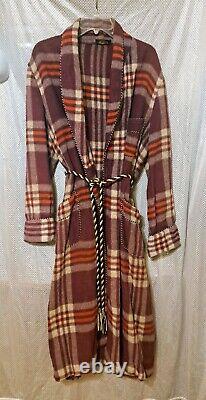 Vtg 30's Beacon Blanket BathRobe Cozy Soft Maroon Plaid L/XL UNISEX