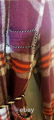 Vtg 30's Beacon Blanket BathRobe Cozy Soft Maroon Plaid L/XL UNISEX