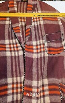 Vtg 30's Beacon Blanket BathRobe Cozy Soft Maroon Plaid L/XL UNISEX