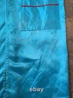 Vtg 40s 50s Japanese Souvenir Blue Red Silk Bath Robe Mens S-M Smoking Jacket