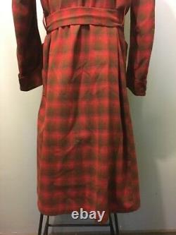 Vtg 60s 70s Pendleton Red Wool Robe Mens M Shadow Plaid Bathrobe Smoking Jacket