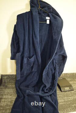 Vtg CHRISTIAN DIOR Bath Robe Thick Cotton Terry Tie Belt Pockets MENS O/S Blue