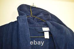 Vtg CHRISTIAN DIOR Bath Robe Thick Cotton Terry Tie Belt Pockets MENS O/S Blue