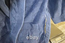 Vtg CHRISTIAN DIOR Bath Robe Thick Cotton Terry Tie Belt Pockets MENS O/S Blue