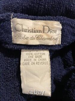 Vtg CHRISTIAN DIOR Bath Robe Thick Cotton Terry Tie Belt Pockets MENS O/S Blue