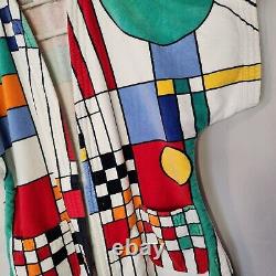 Vtg H2O Bathrobe Terrycloth Frank Lloyd Wright Coonley Stained Glass OS RARE