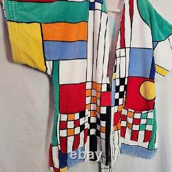 Vtg H2O Bathrobe Terrycloth Frank Lloyd Wright Coonley Stained Glass OS RARE
