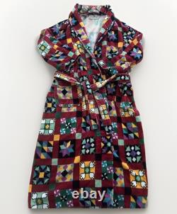 Vtg LL Bean Geometric Quilt Square Colorful Crazy Bath Robe Sz M
