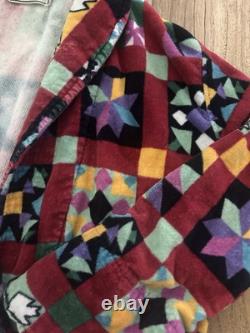 Vtg LL Bean Geometric Quilt Square Colorful Crazy Bath Robe Sz M