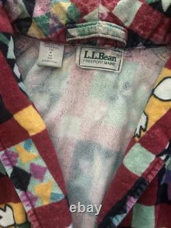 Vtg LL Bean Geometric Quilt Square Colorful Crazy Bath Robe Sz M