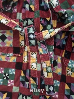 Vtg LL Bean Geometric Quilt Square Colorful Crazy Bath Robe Sz M