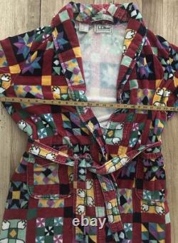Vtg LL Bean Geometric Quilt Square Colorful Crazy Bath Robe Sz M