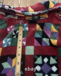 Vtg LL Bean Geometric Quilt Square Colorful Crazy Bath Robe Sz M