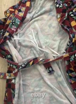 Vtg LL Bean Geometric Quilt Square Colorful Crazy Bath Robe Sz M