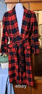 Vtg PENDLETON Red Wool Tartan Belt Bathrobe Dressing Gown Men's Medium