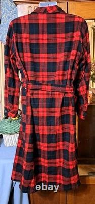 Vtg PENDLETON Red Wool Tartan Belt Bathrobe Dressing Gown Men's Medium