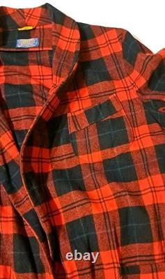 Vtg PENDLETON Red Wool Tartan Belt Bathrobe Dressing Gown Men's Medium