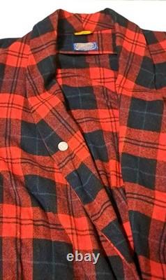Vtg PENDLETON Red Wool Tartan Belt Bathrobe Dressing Gown Men's Medium