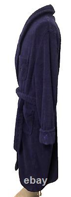 Vtg POLO RALPH LAUREN Men's L XL Cotton Terry Cloth Bath Robe BLUE Red Pony FLAG