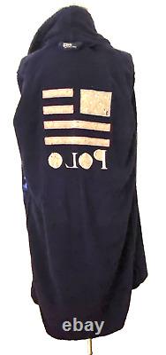 Vtg POLO RALPH LAUREN Men's L XL Cotton Terry Cloth Bath Robe BLUE Red Pony FLAG
