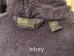 Vtg POLO RALPH LAUREN Men's L XL Cotton Terry Cloth Bath Robe BLUE Red Pony FLAG