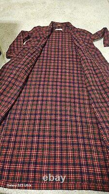 Vtg Pendleton Wool Bath Robe Mens XS, Belt Tie, Blue Red Plaid, Christmas, USA