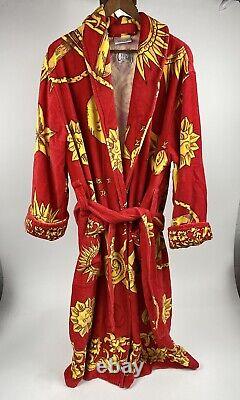 Vtg Red Cypress Astrology Star Sun Moon Terry Cotton Robe Bathrobe Italian Earth