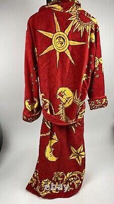 Vtg Red Cypress Astrology Star Sun Moon Terry Cotton Robe Bathrobe Italian Earth